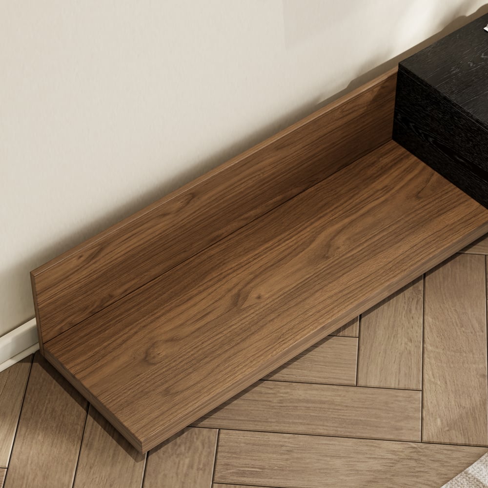 Extendable Floor Walnut TV Stand with 3 Drawers(84"-110") window image