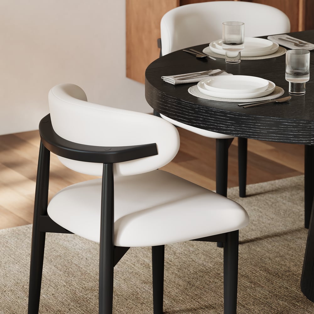 Modern Black PU Leather Dining Chair with Rubber Wood Legs, 1 Piece window image