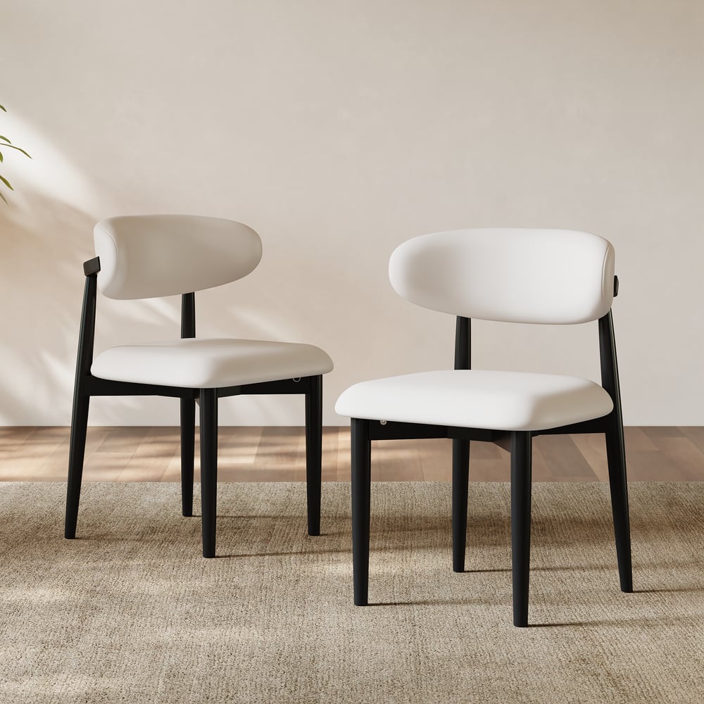 Modern Black PU Leather Dining Chair with Rubber Wood Legs, 1 Piece window image