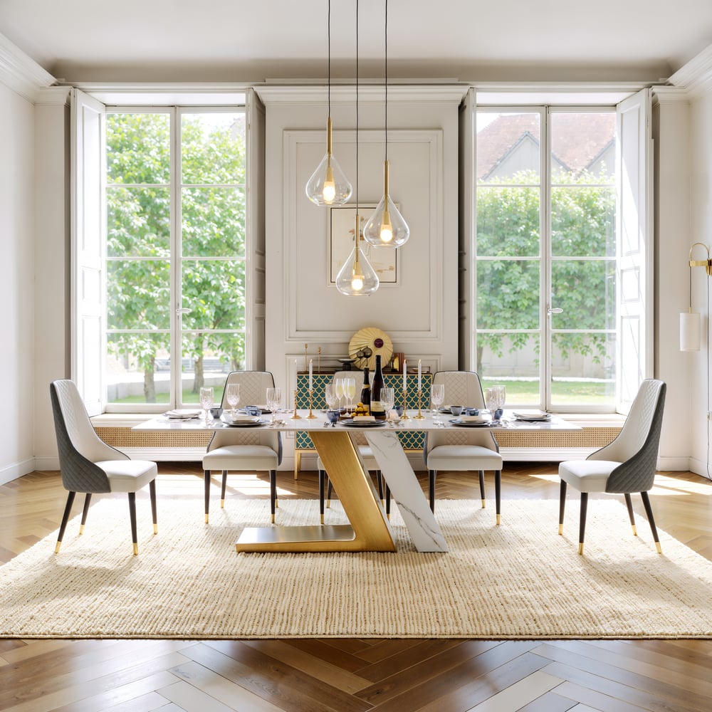 Modern 87" Rectangular Glossy Sintered Stone Dining Table, Seats 8 window image