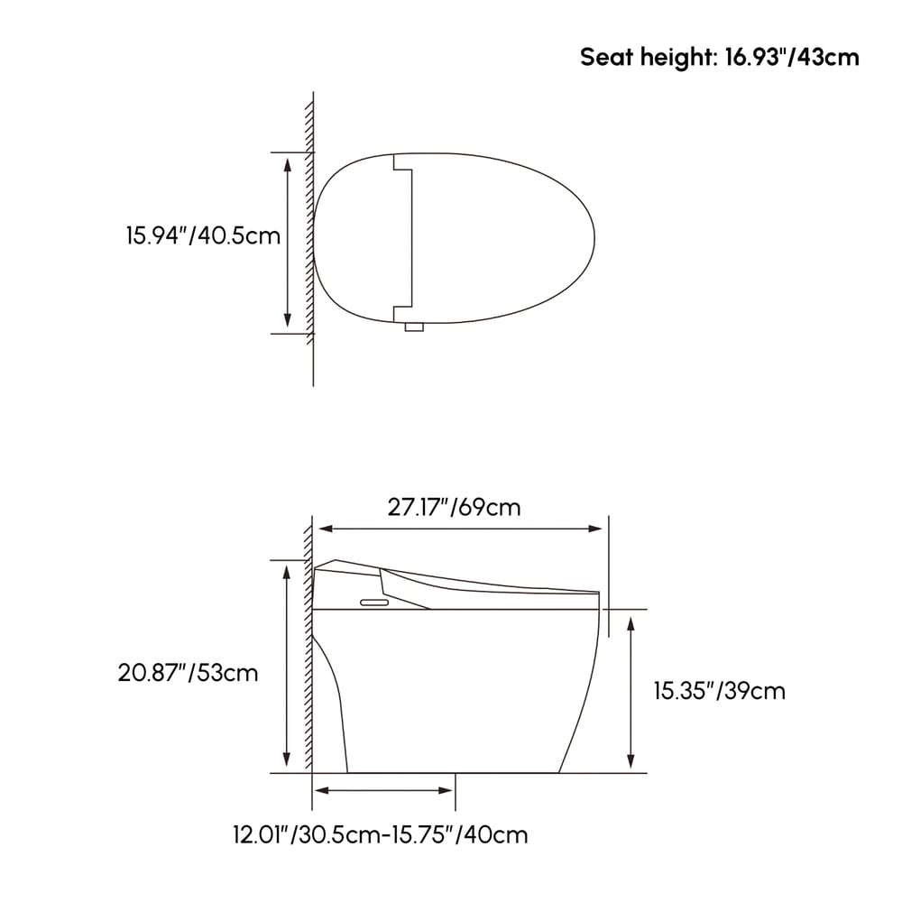 Hynova AX8 Pro Smart Bidet Toilet with Dual Flush & UV Sterilization, White, 1.28 GPF weights dimensions image