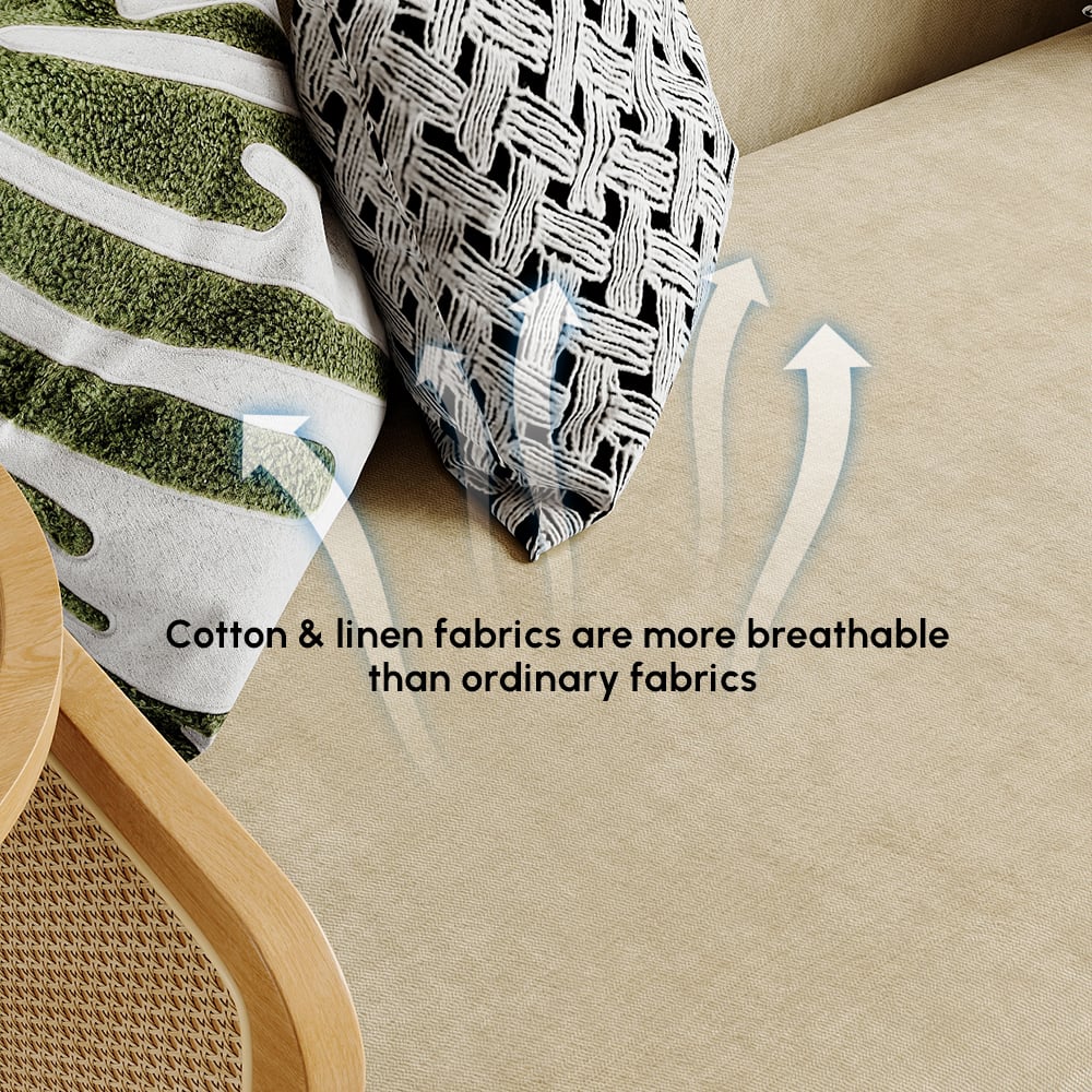 Sofá cama convertible de 2 plazas en algodón y lino con bandeja giratoria - avena Imagen de ventana