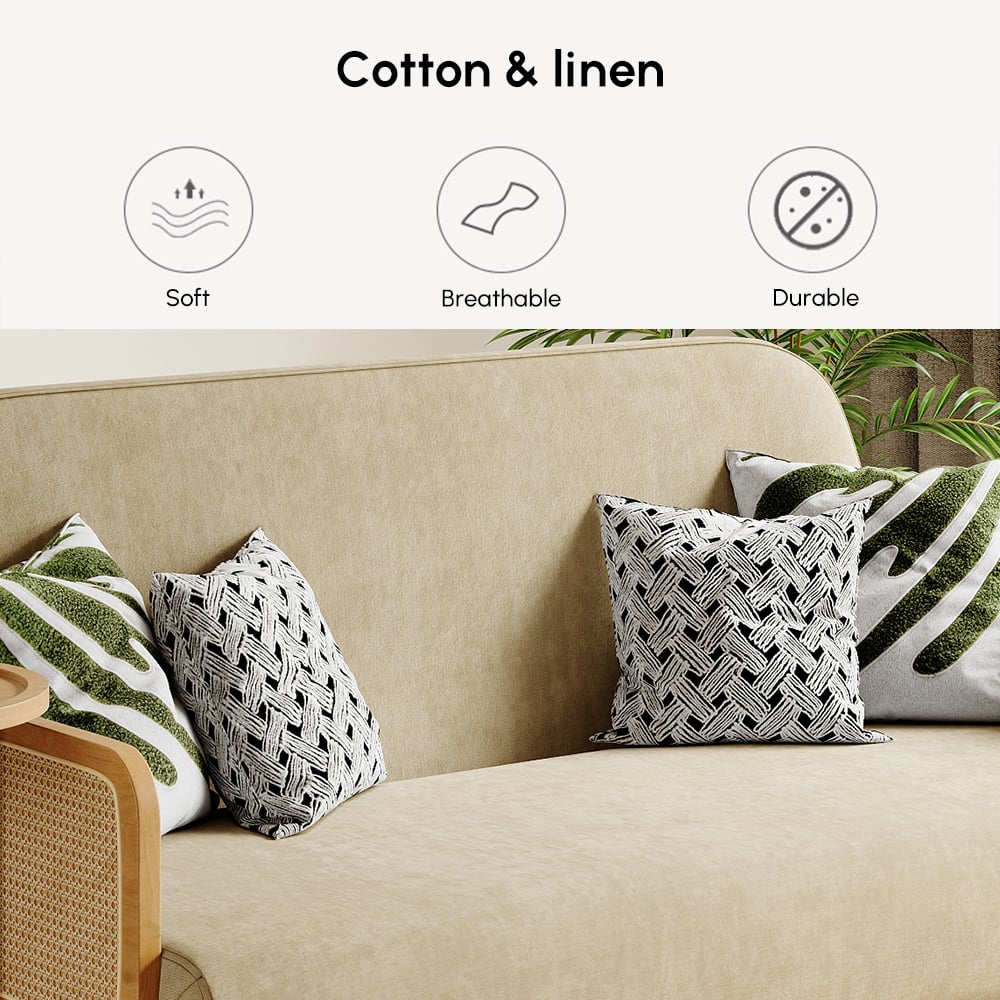 Sofá cama convertible de 2 plazas en algodón y lino con bandeja giratoria - avena Imagen de ventana