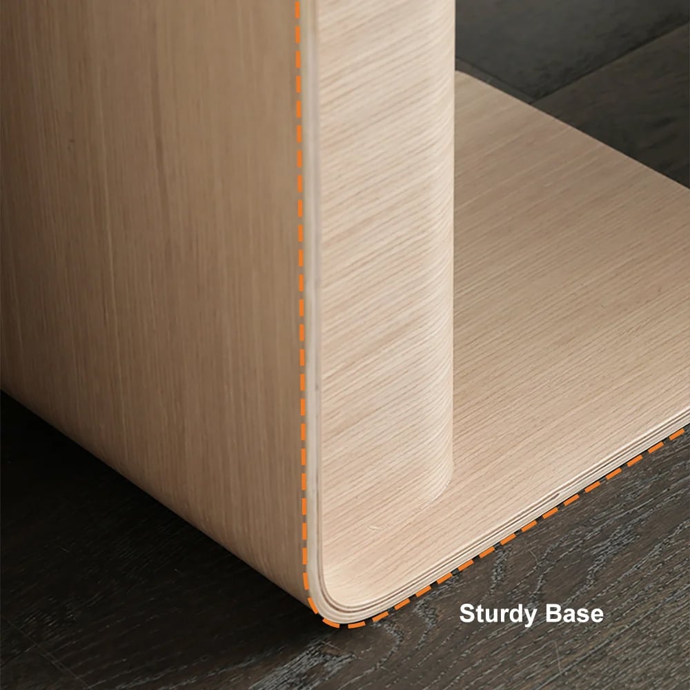 Table d'appoint convertible en bois naturel en forme de C avec rangement image de fenêtre