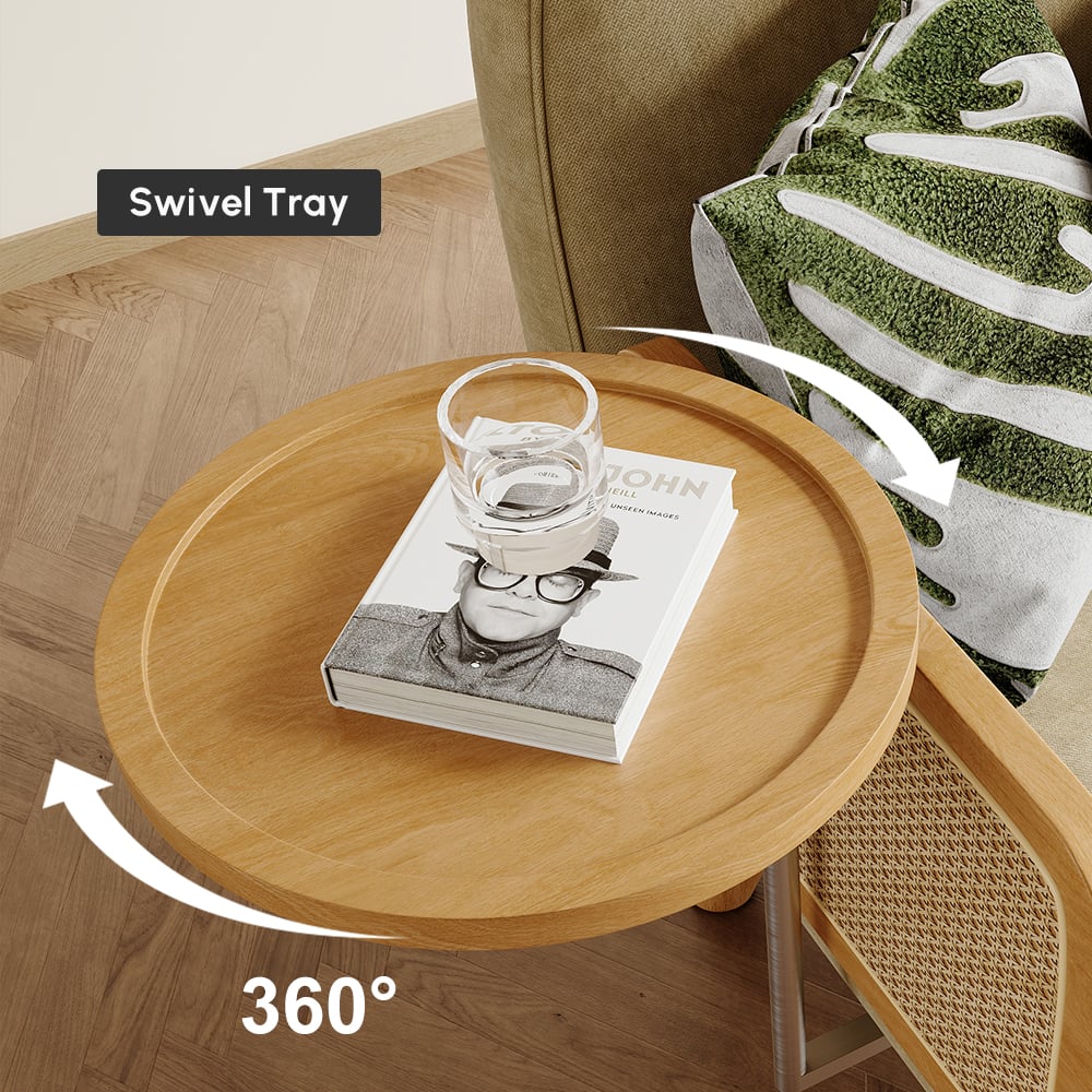 Sofá cama convertible de 2 plazas en algodón y lino con bandeja giratoria - avena Imagen de ventana