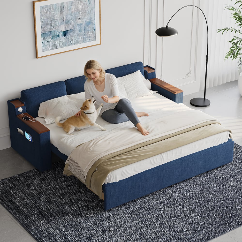 2-Sitzer Baumwoll-Leinen-Schlafsofa mit Auszugfunktion und Stauraum Schaufensterbilder