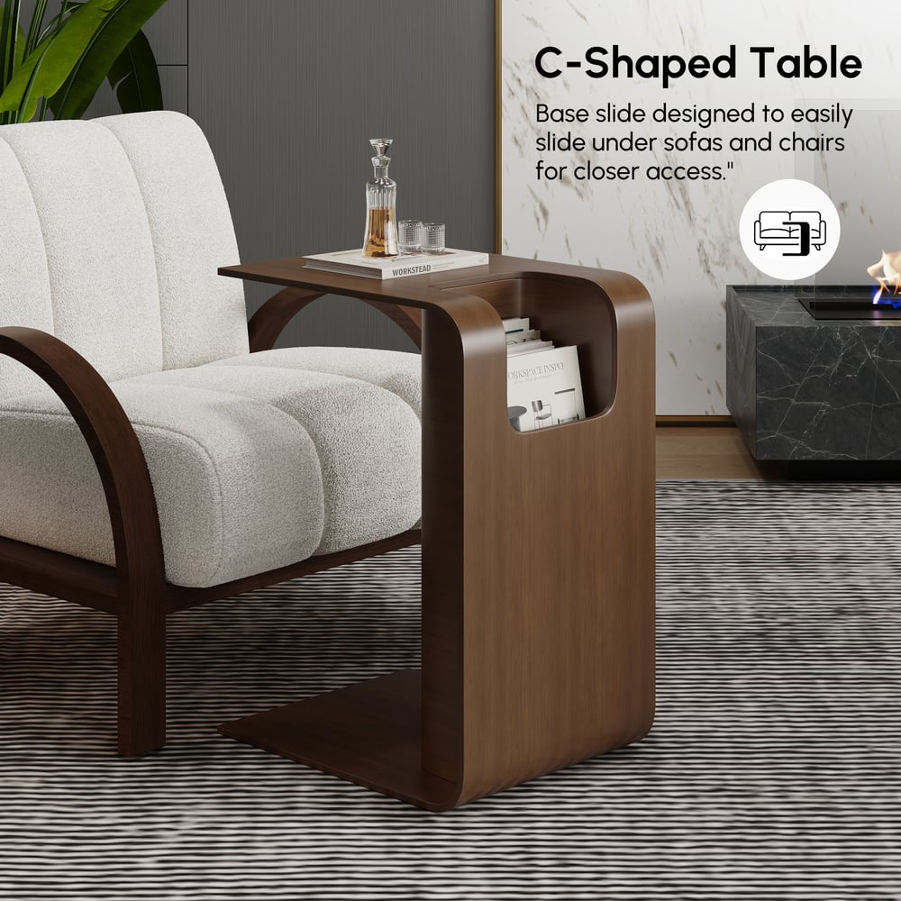 Modern 24" Walnut Multi-Purpose End Table with Magazine Rack window image