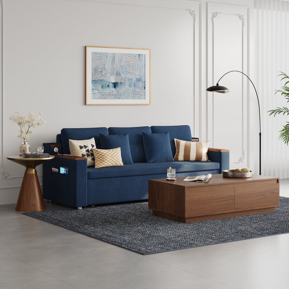 2-Sitzer Baumwoll-Leinen-Schlafsofa mit Auszugfunktion und Stauraum Schaufensterbilder