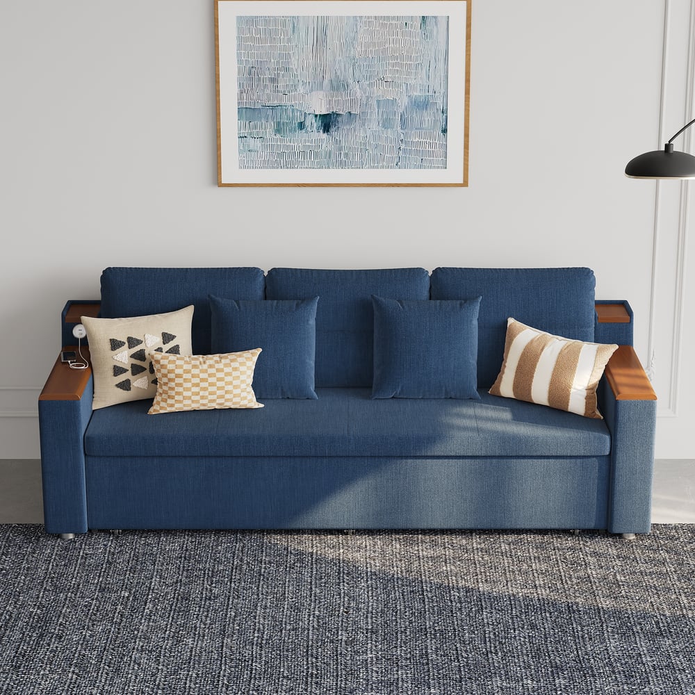 2-Sitzer Baumwoll-Leinen-Schlafsofa mit Auszugfunktion und Stauraum Schaufensterbilder