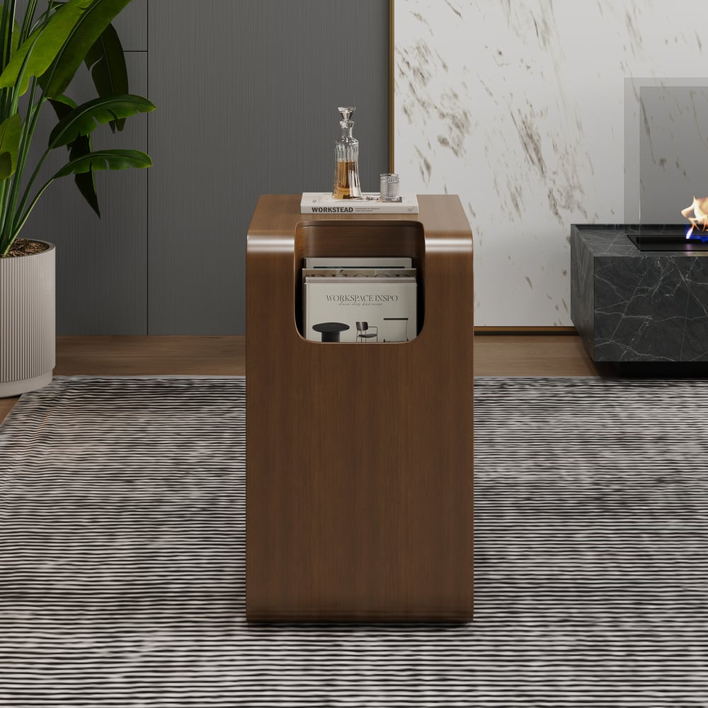 Modern 24" Walnut Multi-Purpose End Table with Magazine Rack window image