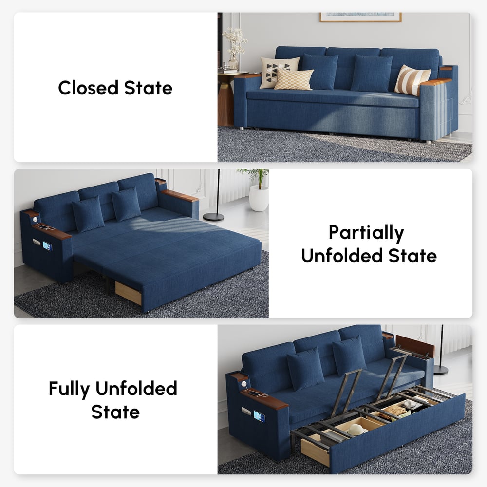 2-Sitzer Baumwoll-Leinen-Schlafsofa mit Auszugfunktion und Stauraum Schaufensterbilder