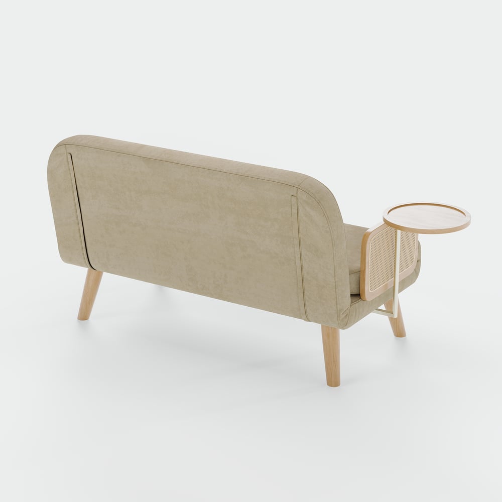 Sofá cama convertible de 2 plazas en algodón y lino con bandeja giratoria - avena Imagen de ventana