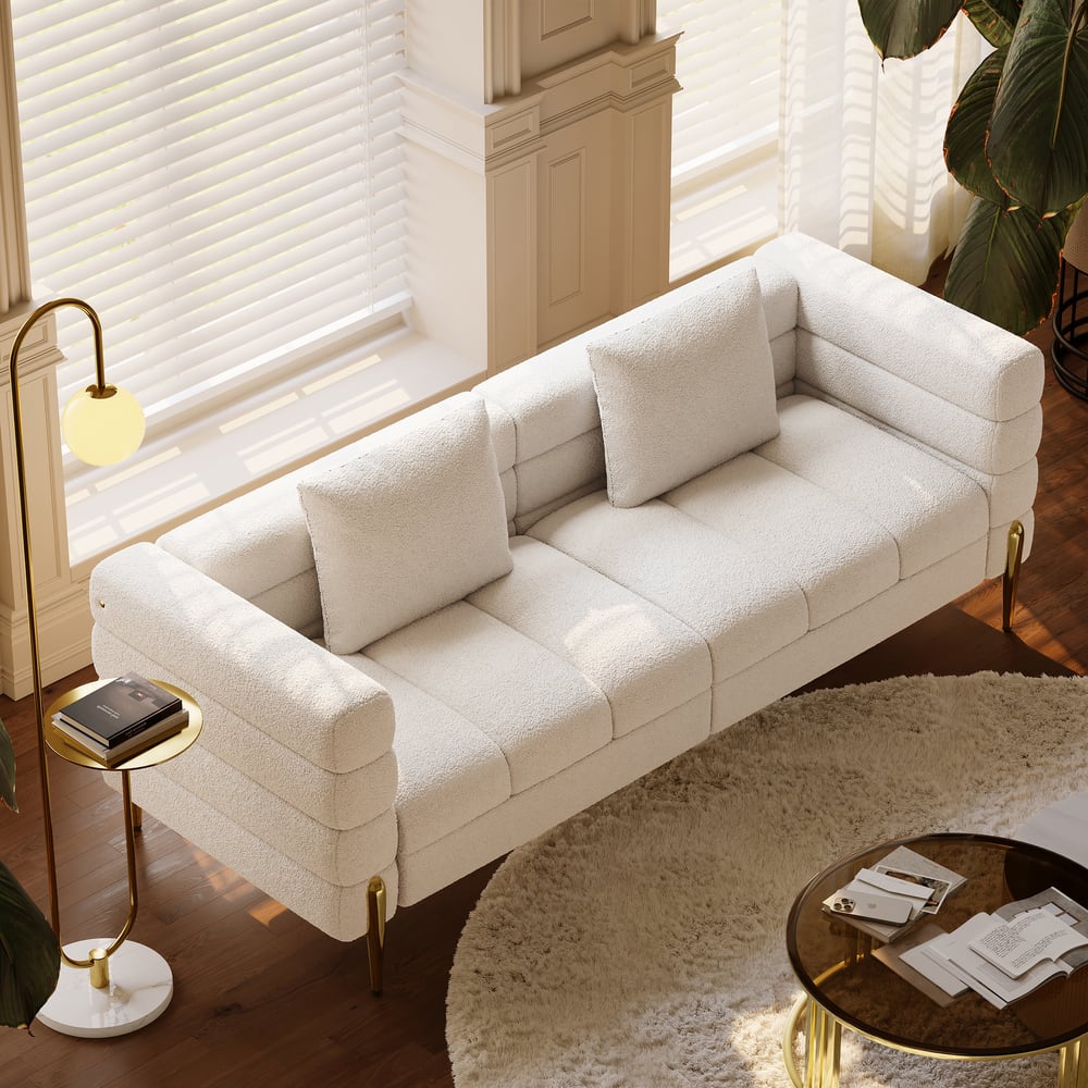 Axial 79" Boucle Fluted Sofa with Gold Legs & Pillows window image