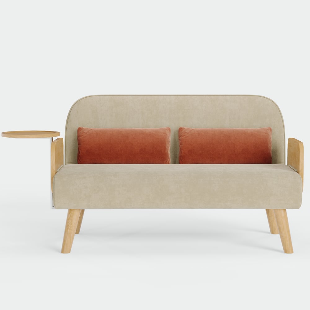 Sofá cama convertible de 2 plazas en algodón y lino con bandeja giratoria - avena Imagen de ventana