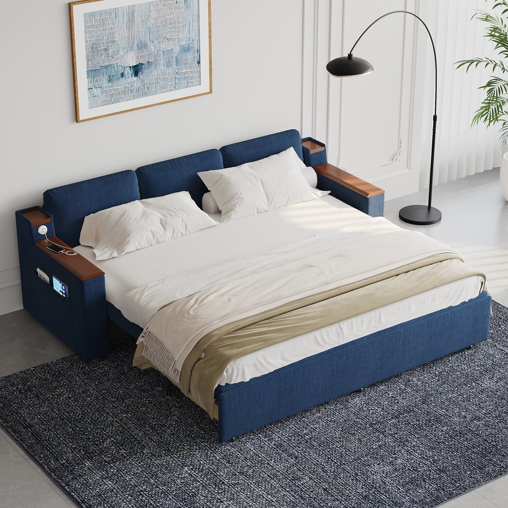 83" Queen Cotton & Linen Sleeper Sofa with Storage window image