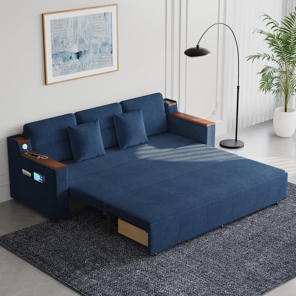 2-Sitzer Baumwoll-Leinen-Schlafsofa mit Auszugfunktion und Stauraum Schaufensterbilder