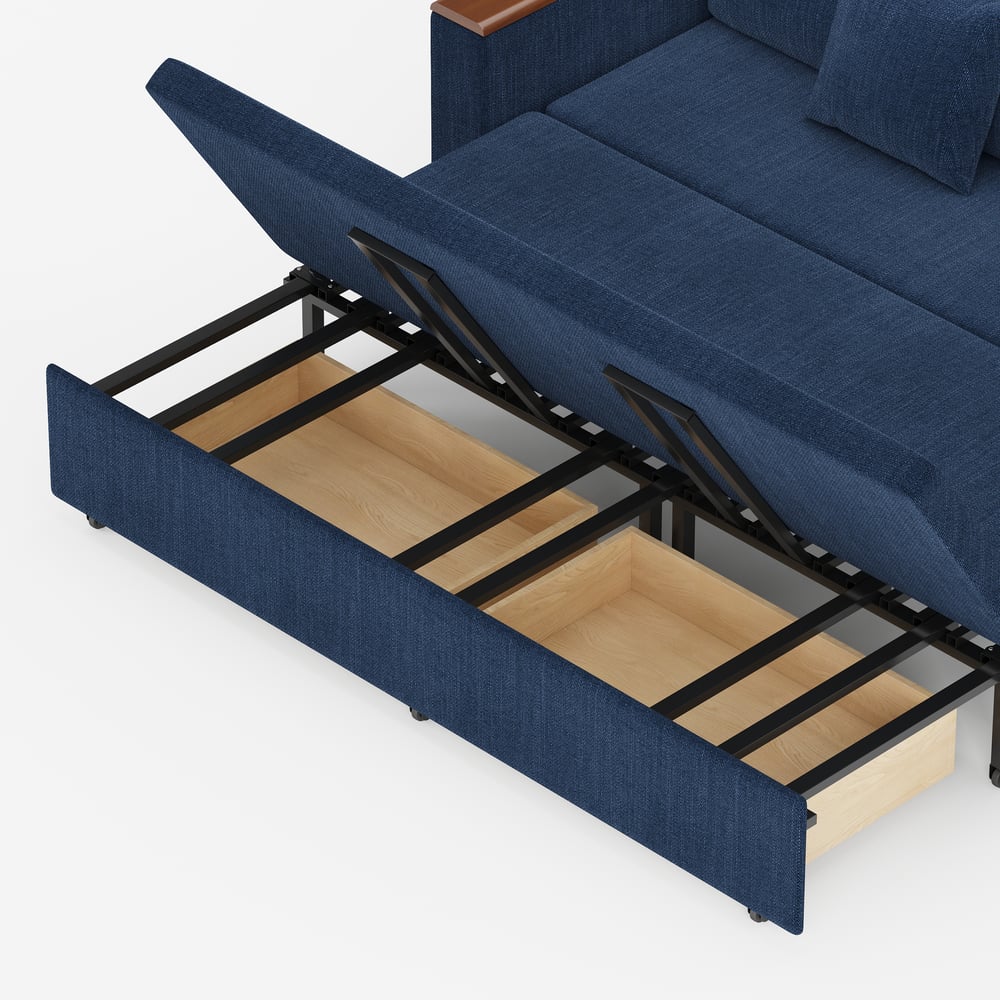 2-Sitzer Baumwoll-Leinen-Schlafsofa mit Auszugfunktion und Stauraum Schaufensterbilder