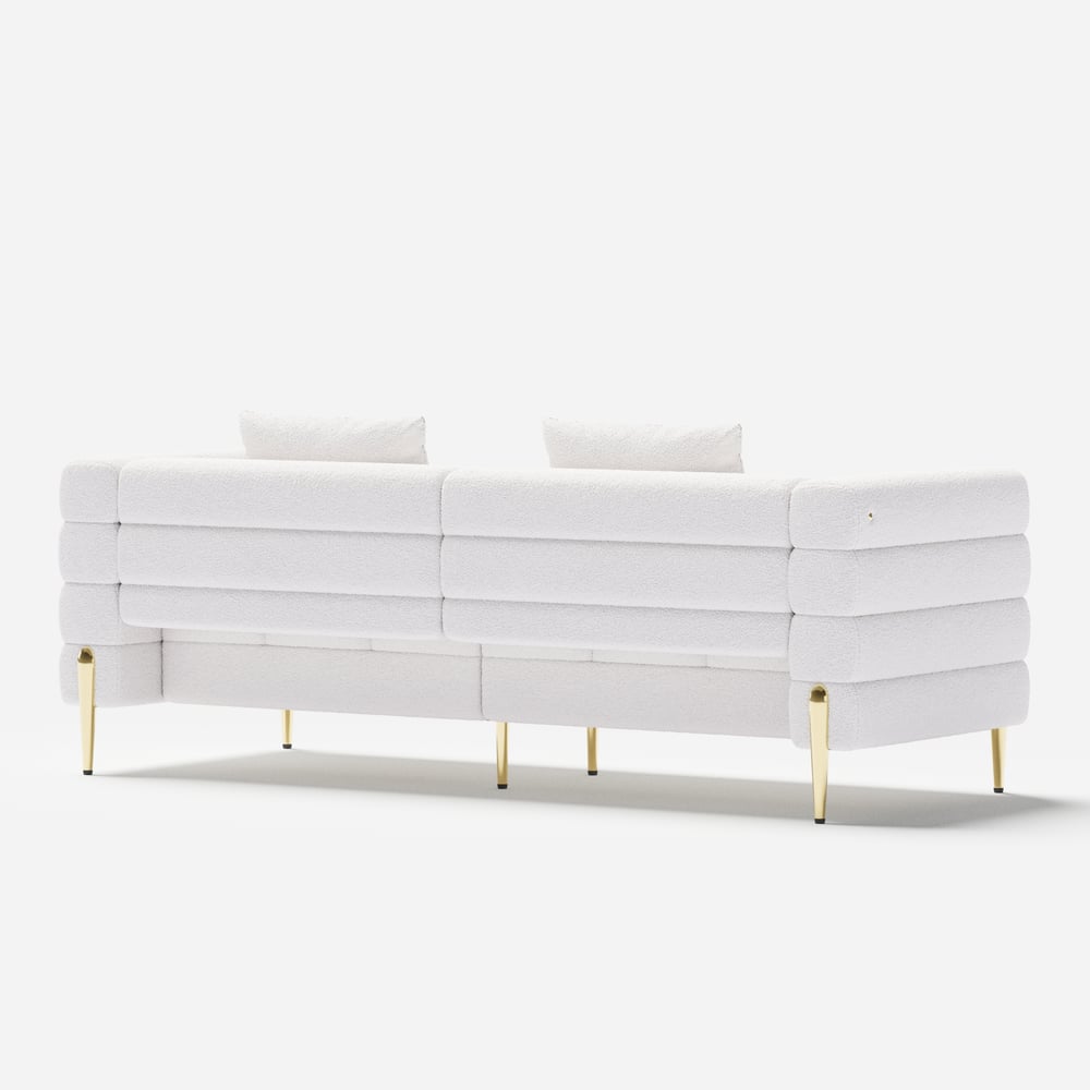 Axial 79" Boucle Fluted Sofa with Gold Legs & Pillows window image
