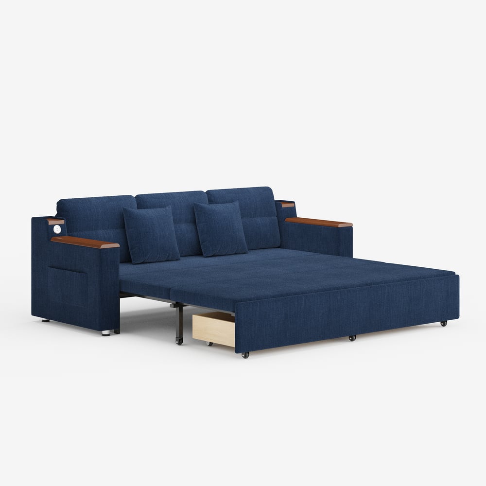 2-Sitzer Baumwoll-Leinen-Schlafsofa mit Auszugfunktion und Stauraum Schaufensterbilder