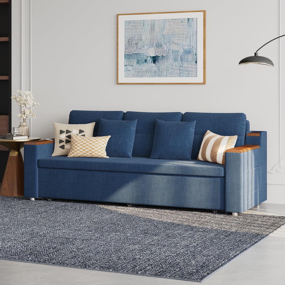 2-Sitzer Baumwoll-Leinen-Schlafsofa mit Auszugfunktion und Stauraum Schaufensterbilder