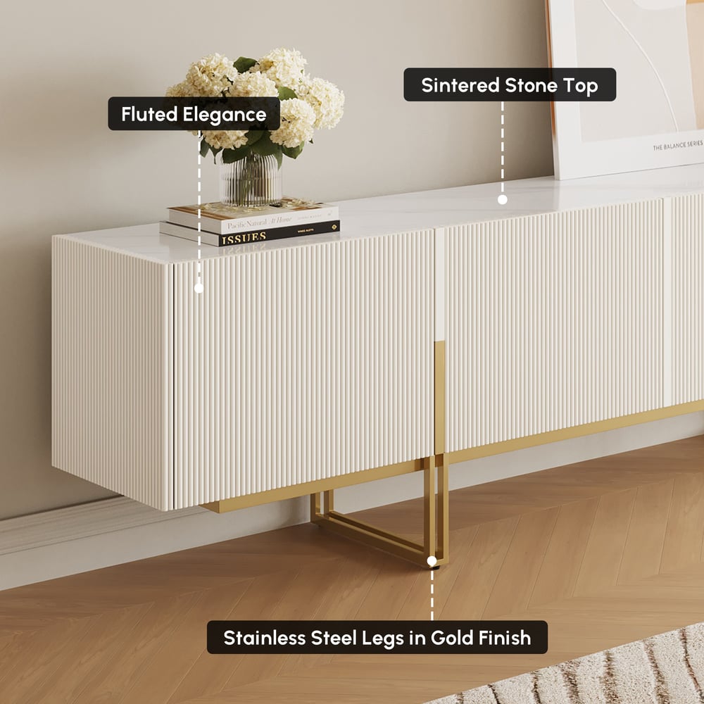 Grovyn 79" Sintered Stone Top Fluted TV Stand with Spacious Cabinets window image