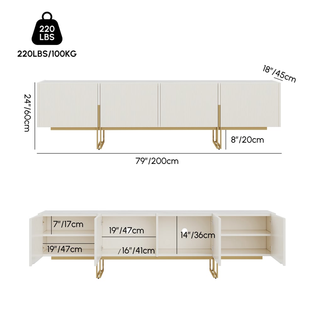 Grovyn 79" Sintered Stone Top Fluted TV Stand with Spacious Cabinets weights dimensions image