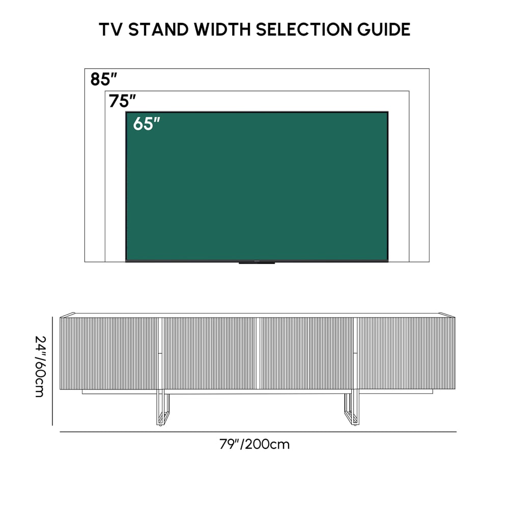 Grovyn 79" Sintered Stone Top Fluted TV Stand with Spacious Cabinets weights dimensions image
