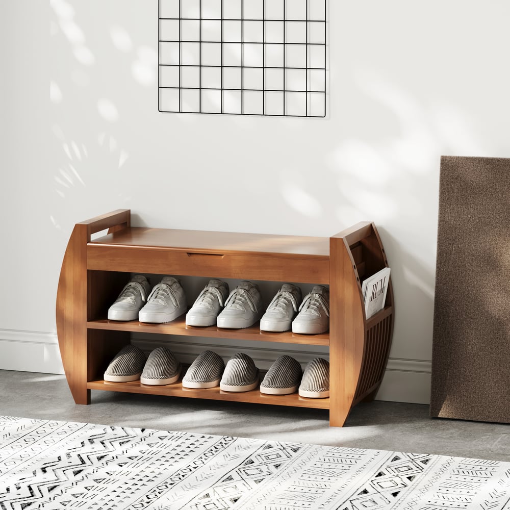 Entreebank van natuurlijk hout van 1000 mm met stevige metalen poten in een modern design Vensterafbeelding