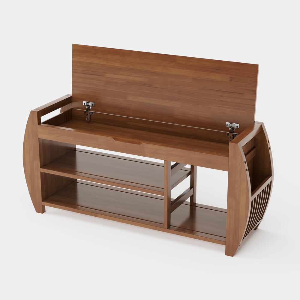 Grande scarpiera in bambù marrone larga 1000 mm per la zona d'ingresso Immagine della finestra