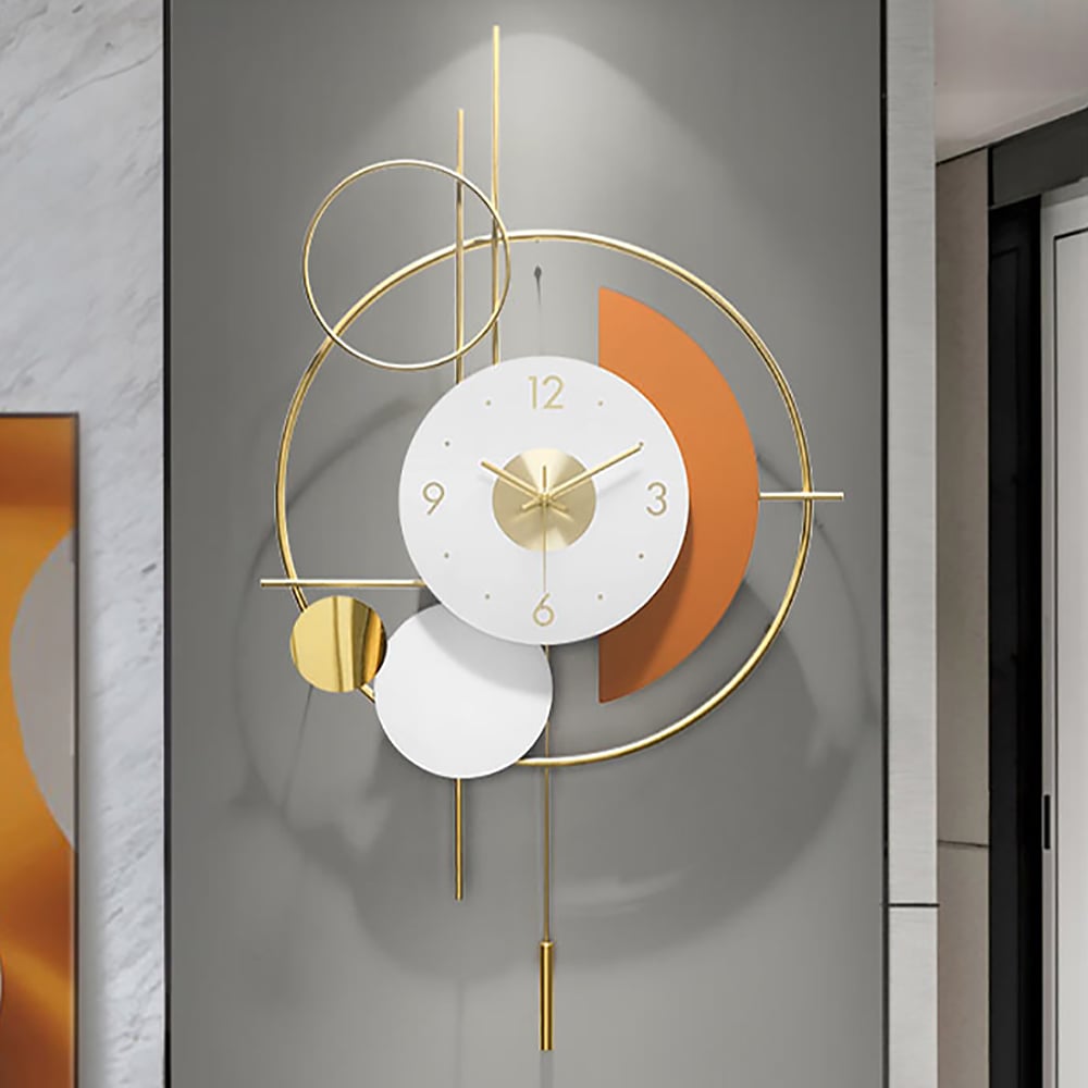 Modern 3D Round Wall Clock Decor Gold Pendulum Geometric Mute Metal Home Clock Art window image