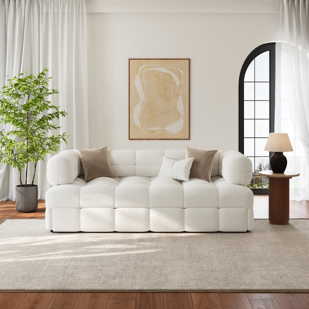 Canapé-lit gigogne Queen Bouclé de 76 po image de fenêtre