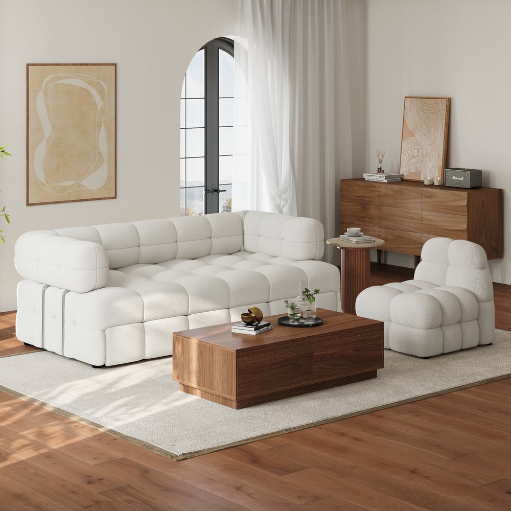 Canapé-lit gigogne Queen Bouclé de 76 po image de fenêtre