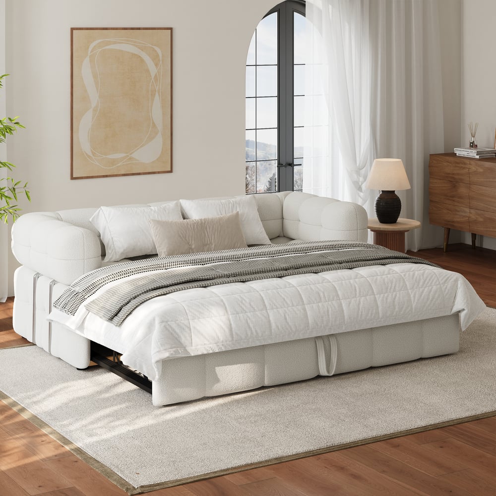 Canapé-lit gigogne Queen Bouclé de 76 po image de fenêtre