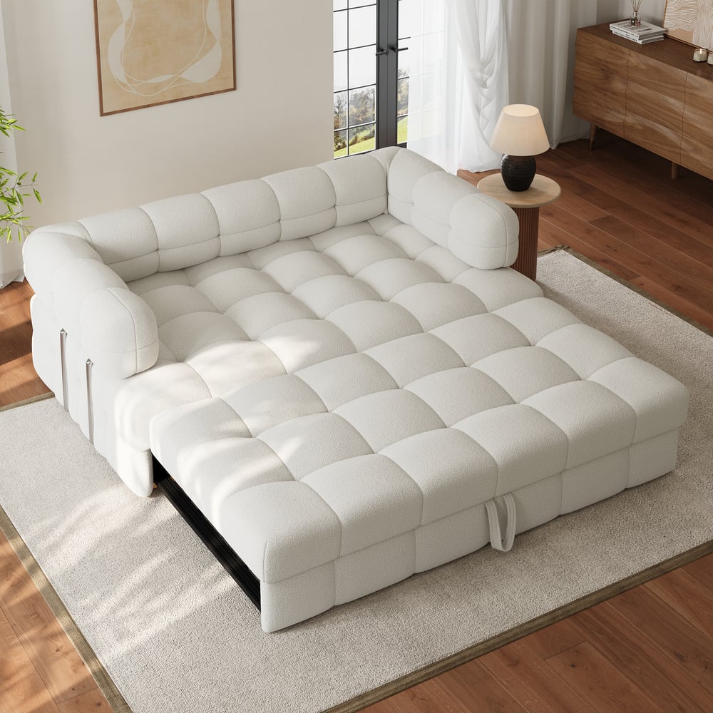 Canapé-lit gigogne Queen Bouclé de 76 po image de fenêtre