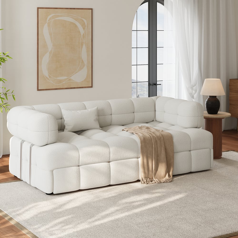 Canapé-lit gigogne Queen Bouclé de 76 po image de fenêtre