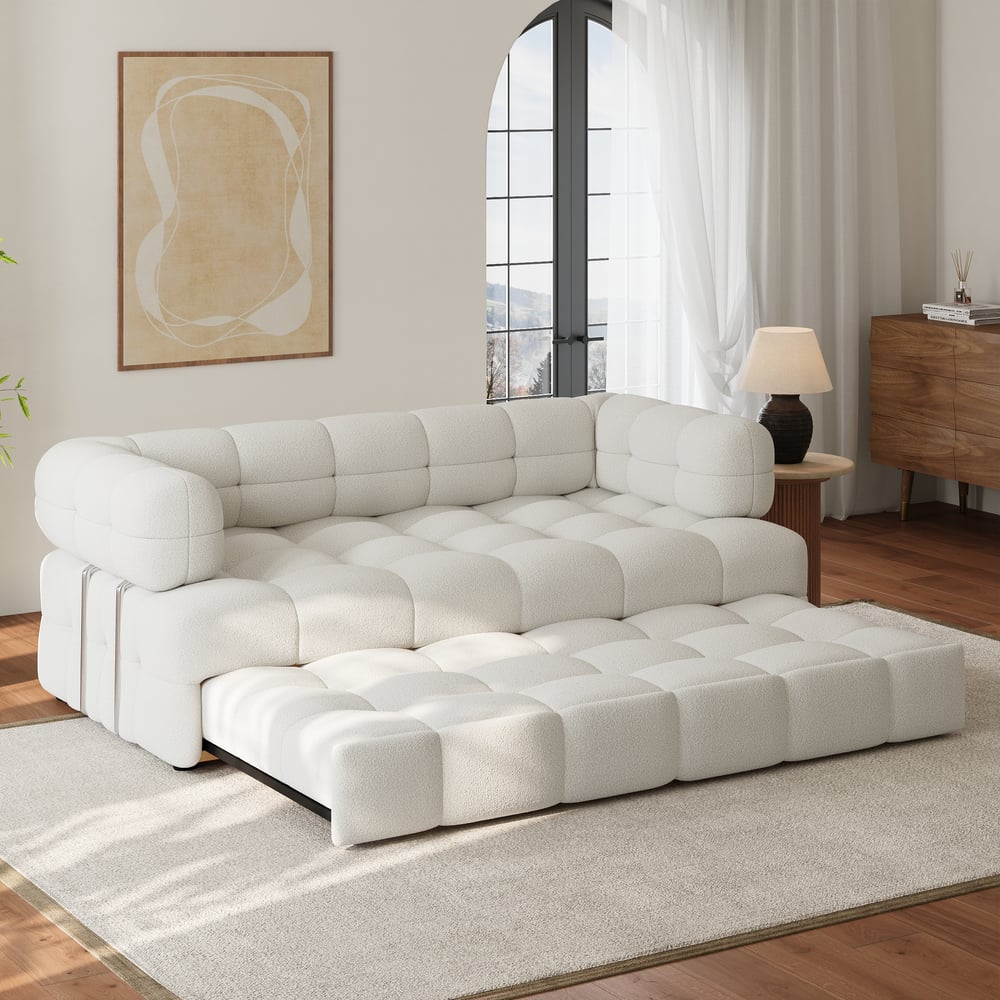 Canapé-lit gigogne Queen Bouclé de 76 po image de fenêtre