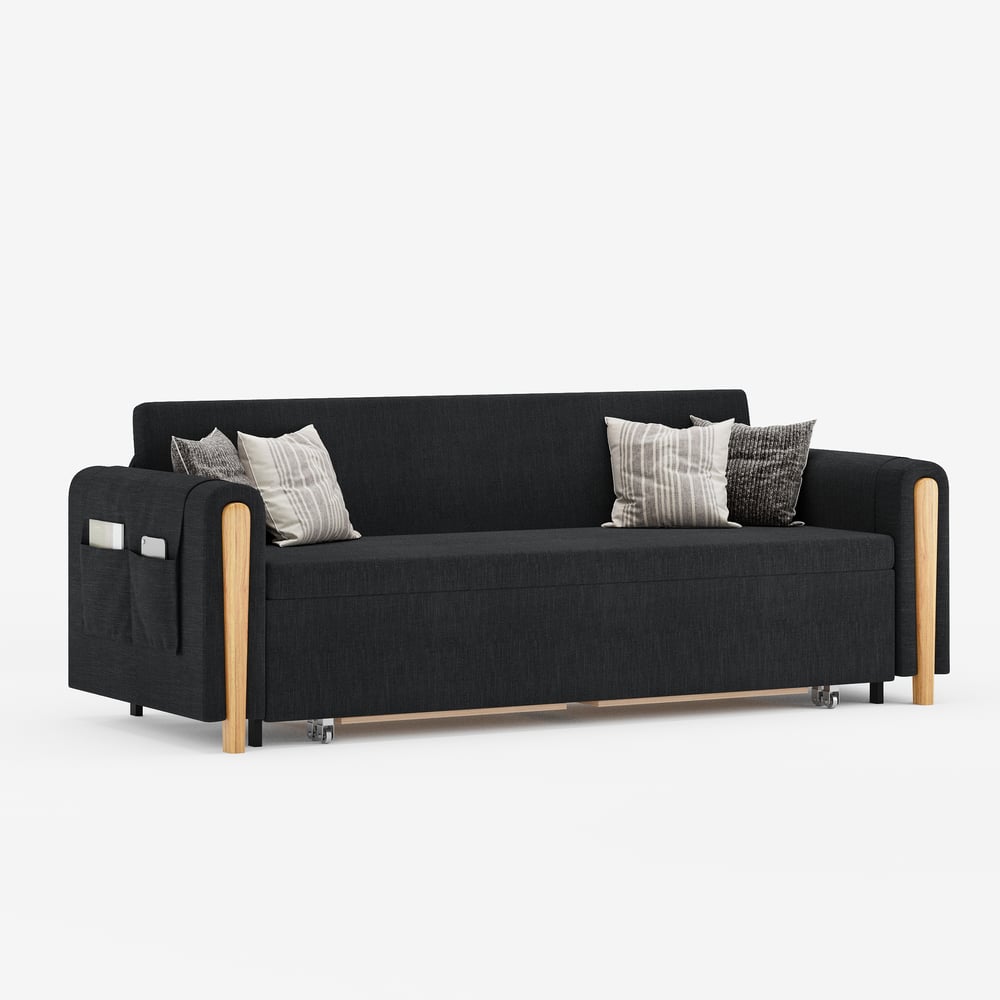 Moderno 208 cm Queen Sofá-Cama Conversível de 3 Lugares em Linho com Armazenamento Imagem da janela