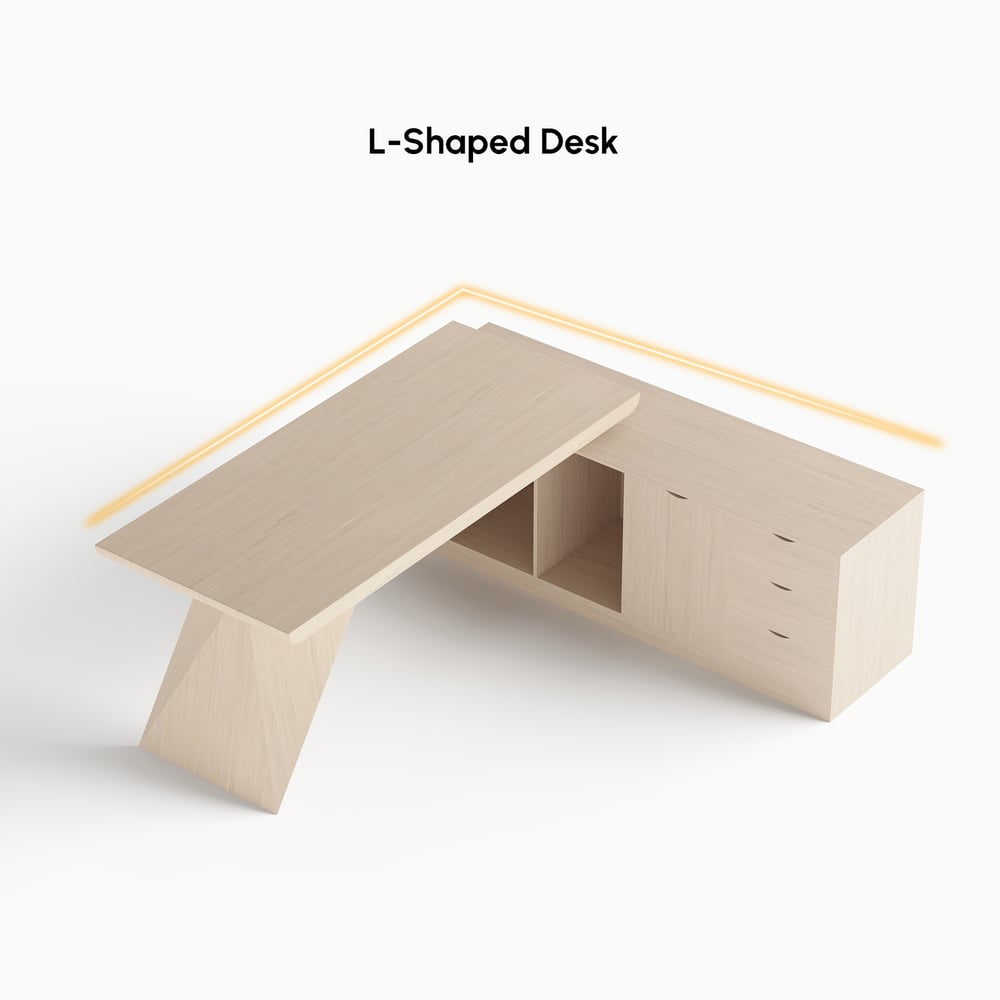 Modern 71" L-Shaped Whitewash Executive Desk with Storage, Left Hand window image