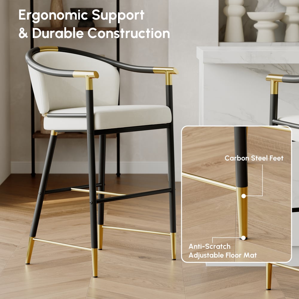 Cranis Beige Velvet Counter Stool with Upholstered, 1 Piece window image