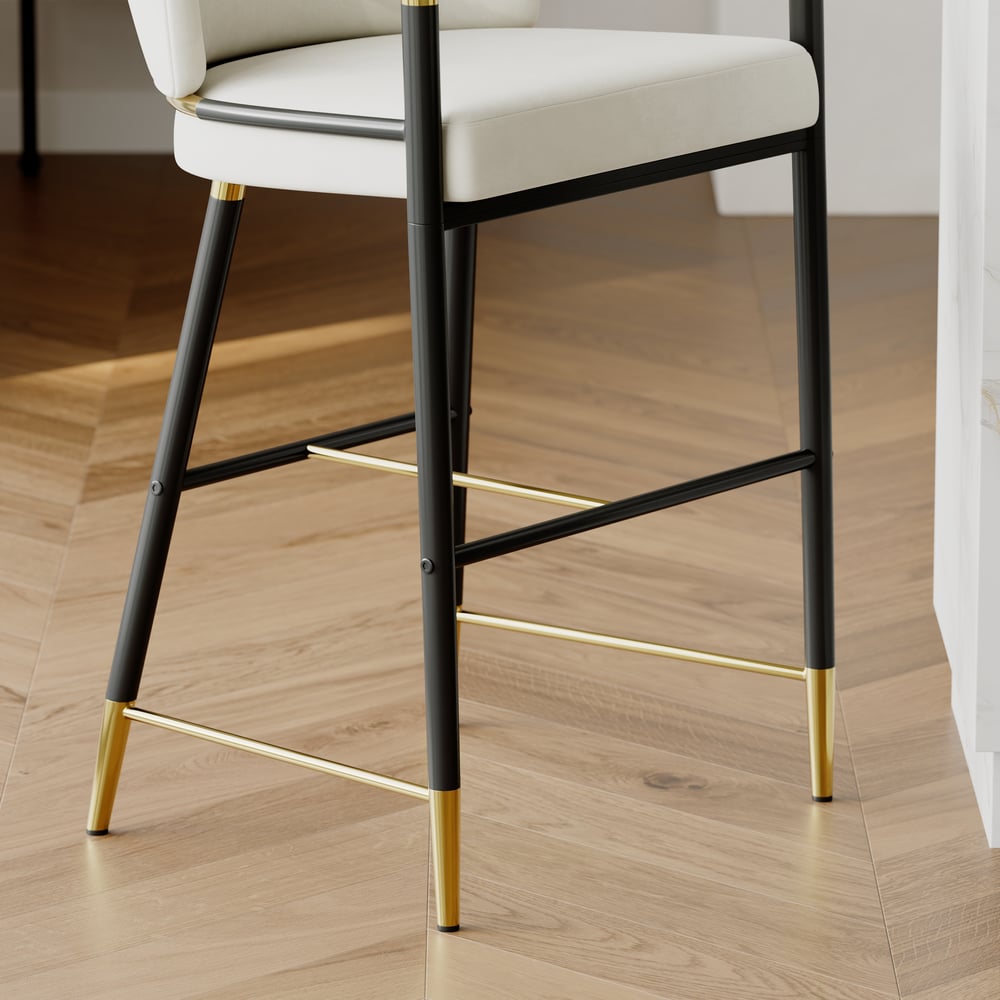 Cranis Beige Velvet Counter Stool with Upholstered, 1 Piece window image