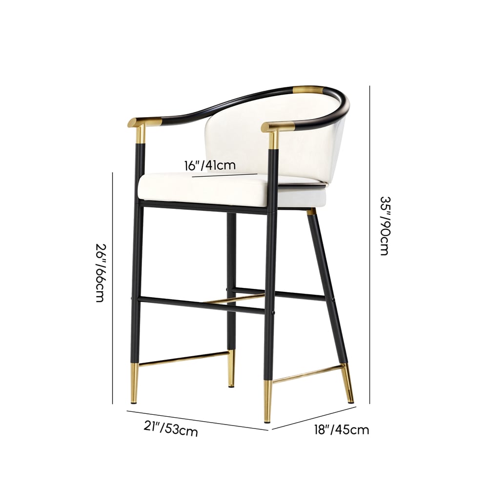 Cranis Beige Velvet Counter Stool with Upholstered, 1 Piece weights dimensions image