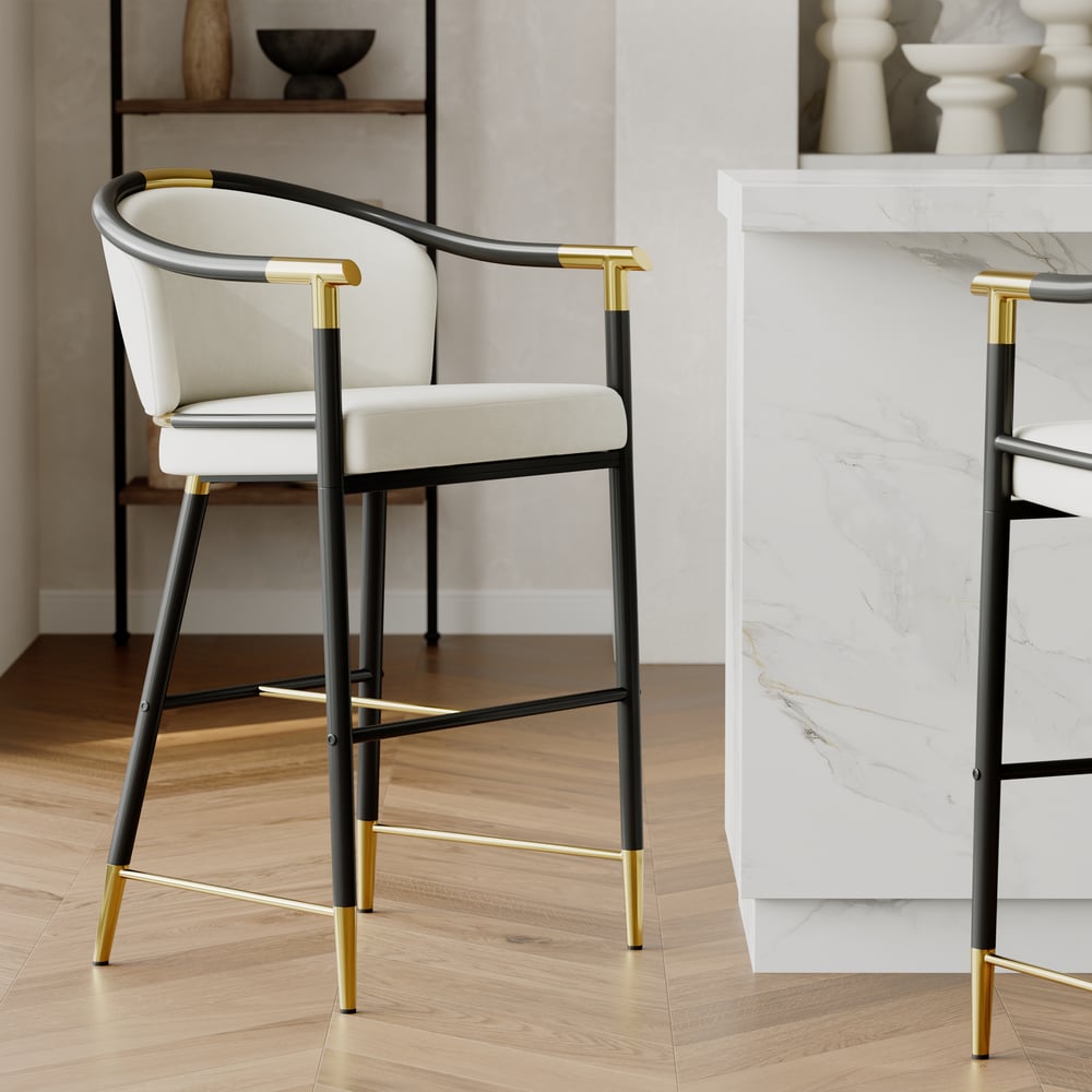 Customer Reviews for Cranis Beige Velvet Counter Stool with Upholstered, 1 Piece