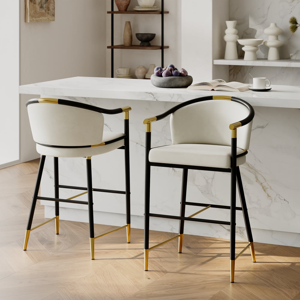 Customer Reviews for Cranis Beige Velvet Counter Stool with Upholstered, 1 Piece