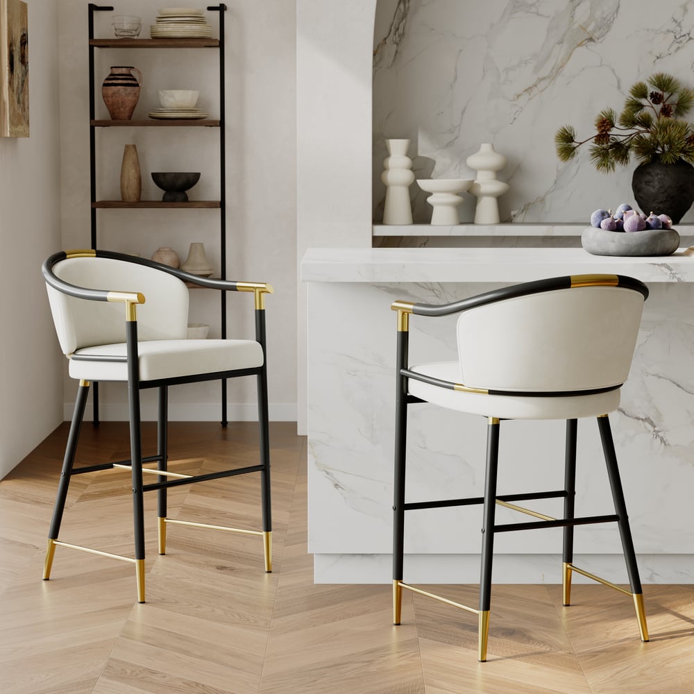 Customer Reviews for Cranis Beige Velvet Counter Stool with Upholstered, 1 Piece