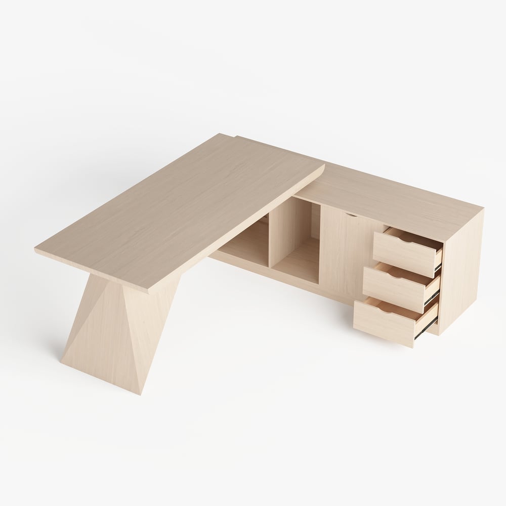 Modern 71" L-Shaped Whitewash Executive Desk with Storage, Left Hand window image