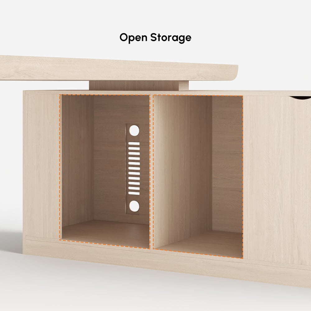 Modern 71" L-Shaped Whitewash Executive Desk with Storage, Left Hand window image