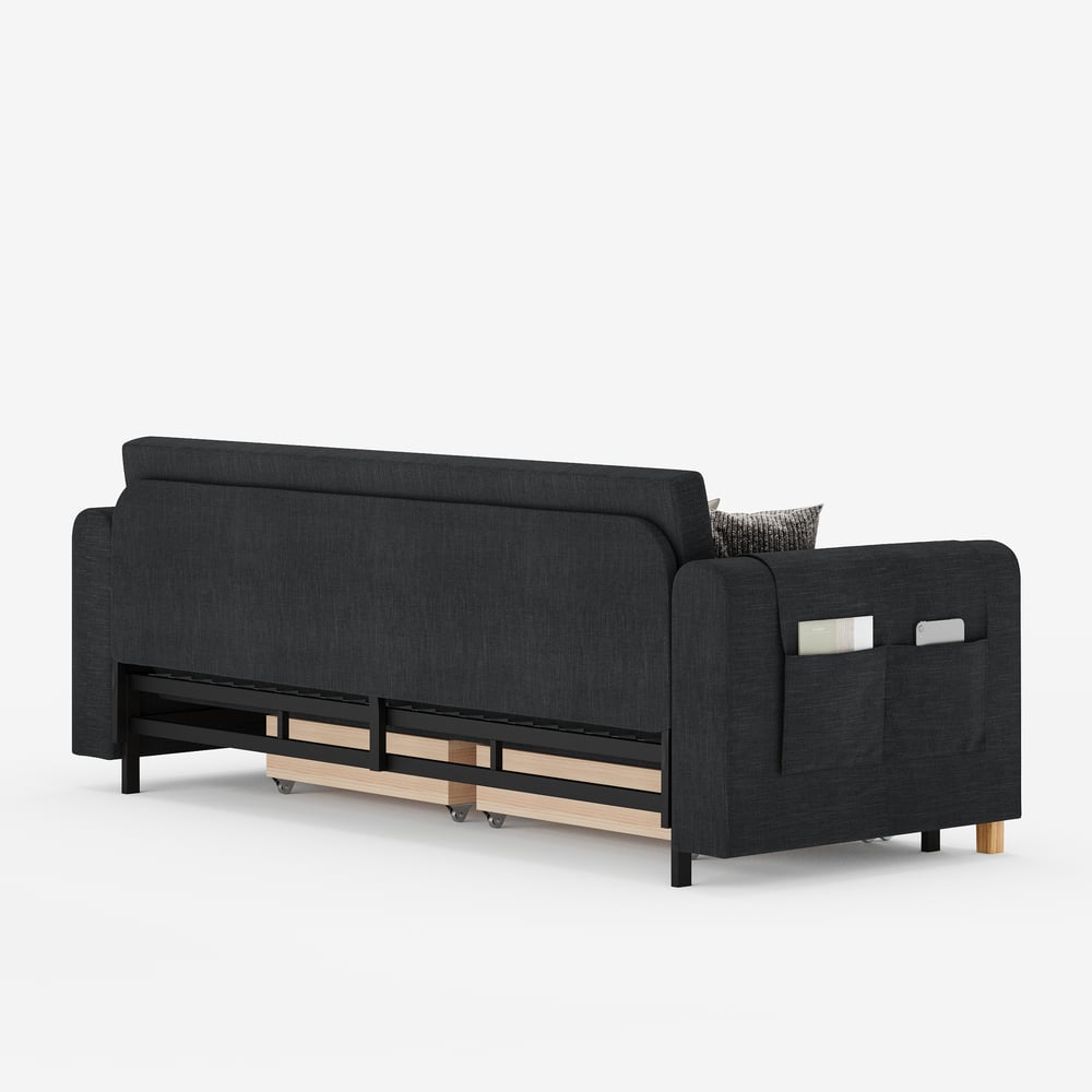 Moderno 208 cm Queen Sofá-Cama Conversível de 3 Lugares em Linho com Armazenamento Imagem da janela