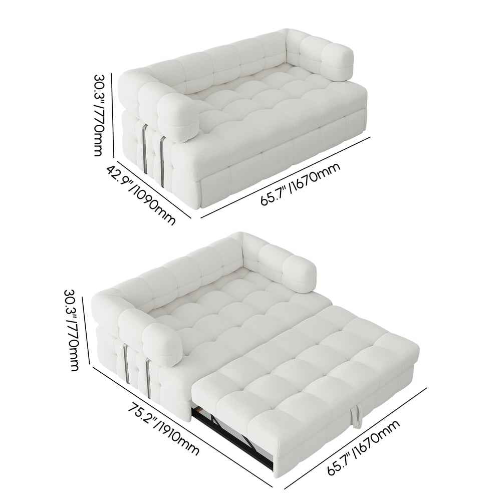 66-calowa rozkładana rozkładana sofa typu queen-size 2-osobowa Boucle obraz wagi wymiary