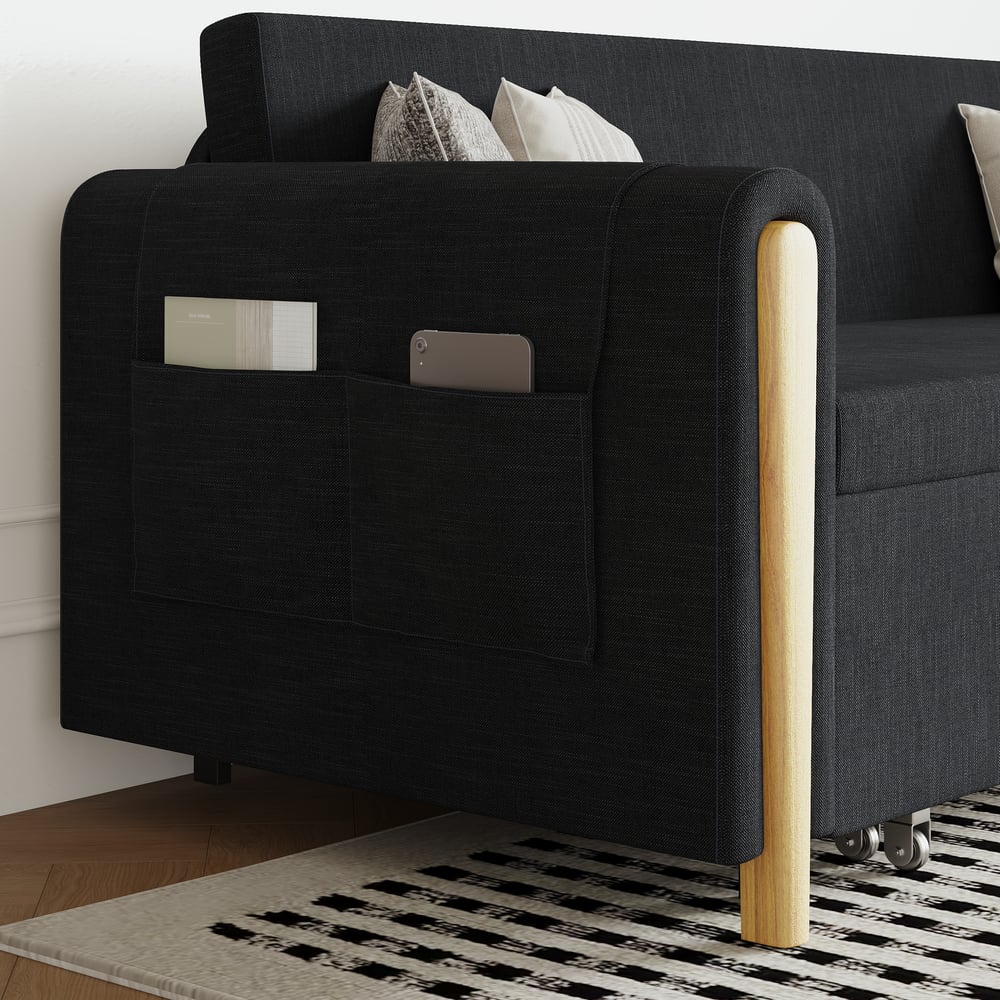 Moderno 208 cm Queen Sofá-Cama Conversível de 3 Lugares em Linho com Armazenamento Imagem da janela