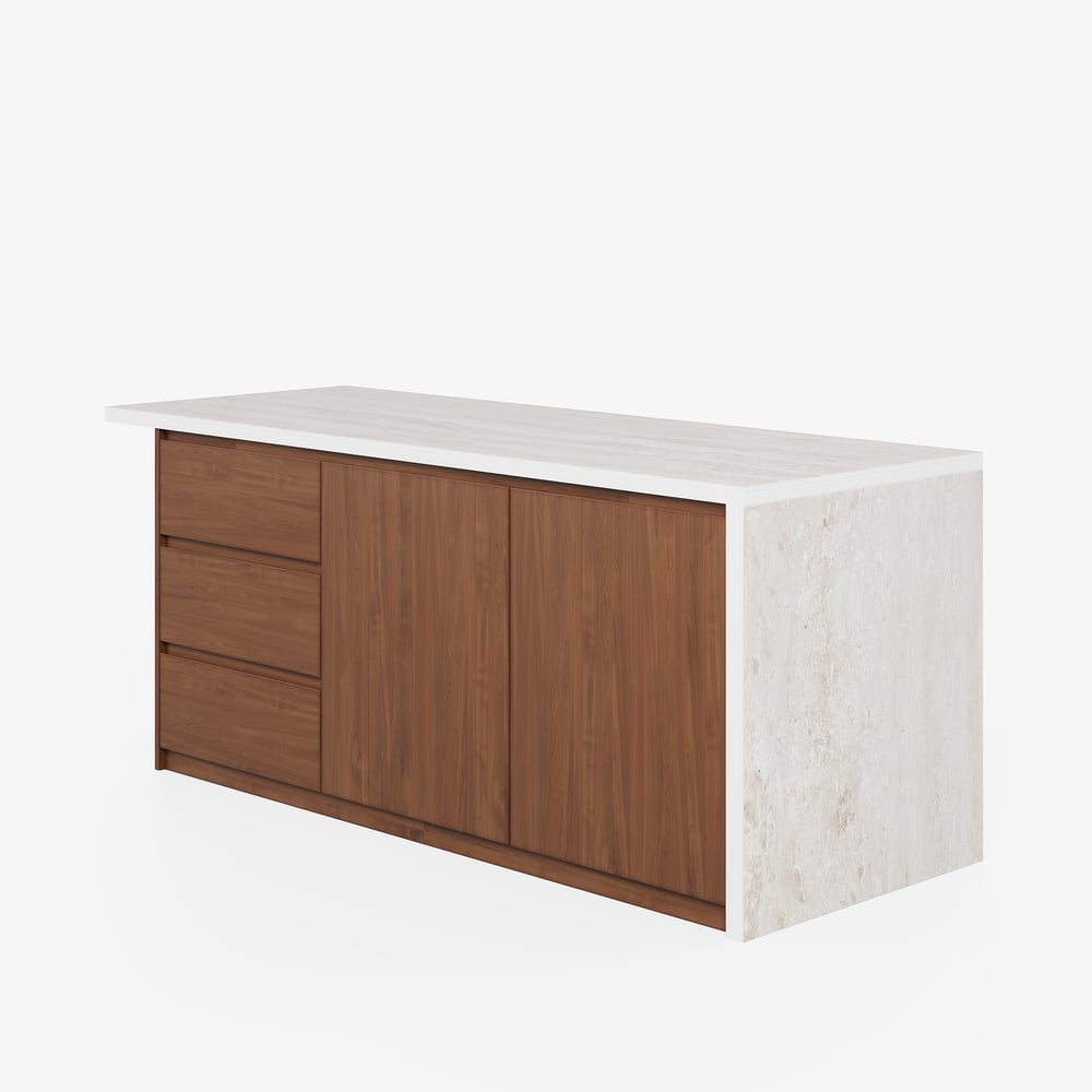 Modern 72" Matte Sintered Stone Kitchen Island with Storage, Walnut window image